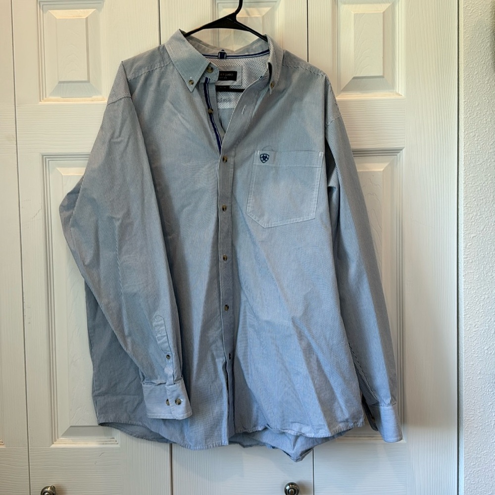 Men’s Ariat Pro Series XL Blue & White Pinstripe Button Down Shirt